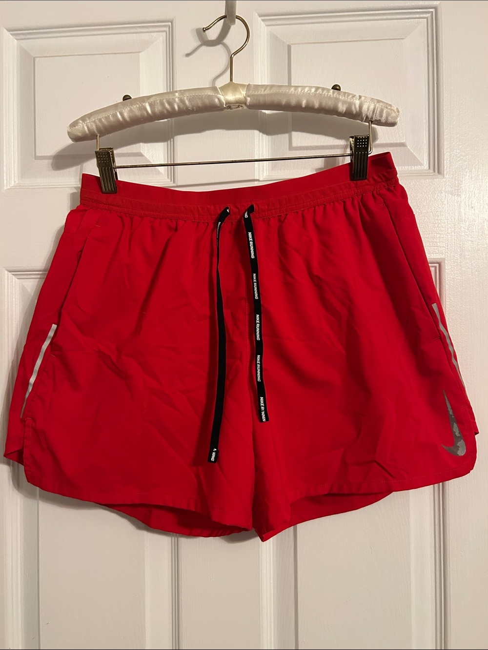 Nike Men’s Reflective Running Red Athletic Shorts with Black Drawcord